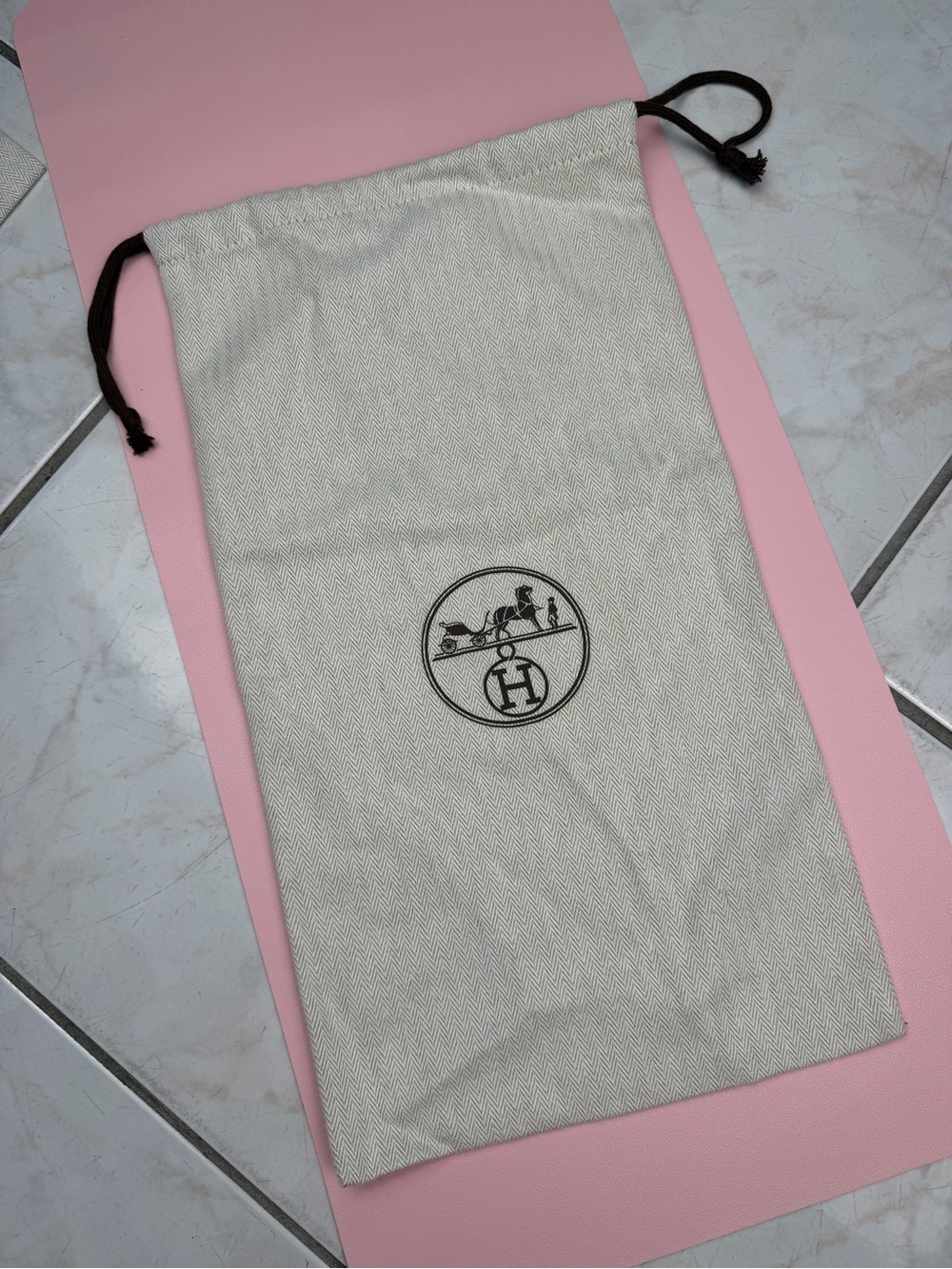 Hermes Beige Canvas Drawstring Dust Bag with Brown Logo